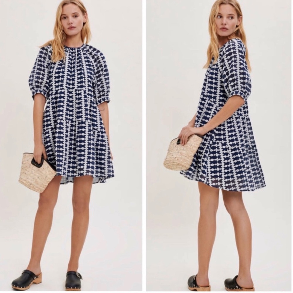 Maje Blue and White Mini Dress